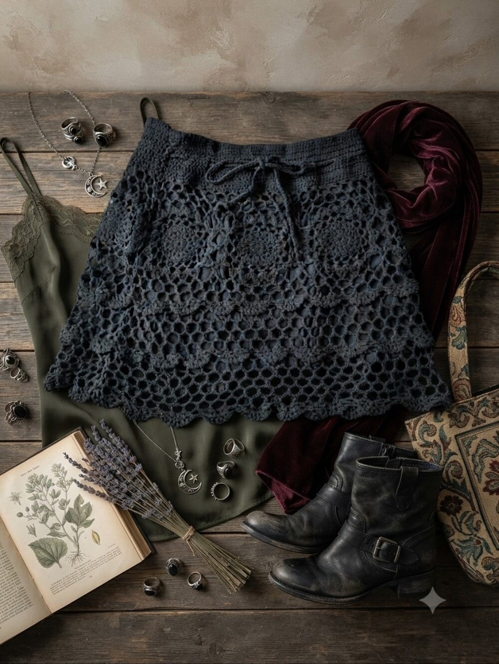 Y2K Glimmer Black Crochet Mini Skirt